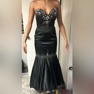 Clarisse Black Satin Prom Dress with Silver Sparkles Size 2 LIKE NEW